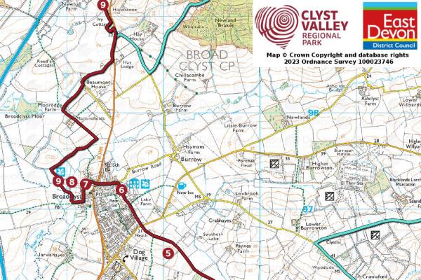 Map of route from Broadclyst to Killerton