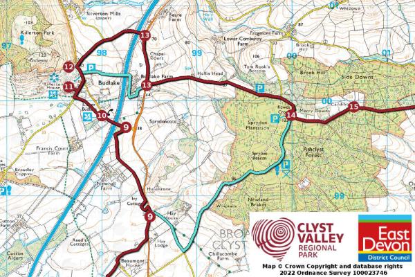 Map of route from Killerton to Ashclyst Forest