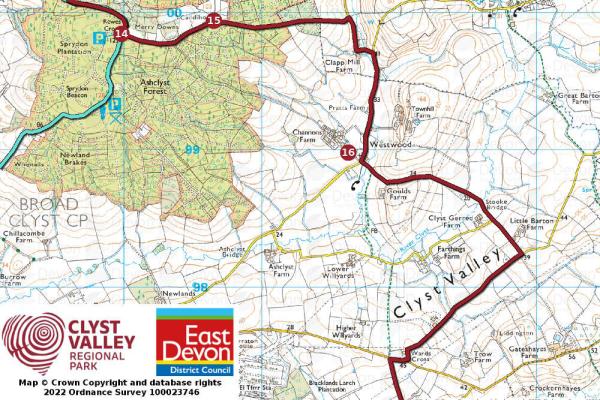 Map of route from Ashclyst Forest to Wards Cross