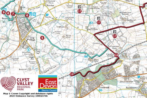 Map of route from Wards Cross to Cranbrook