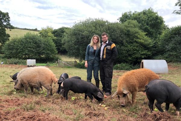 A farming couple with rare breed pigs 
