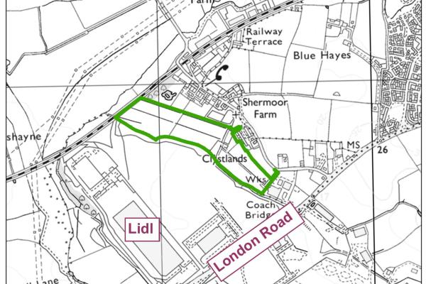 Green boundary showing land bought by EDDC