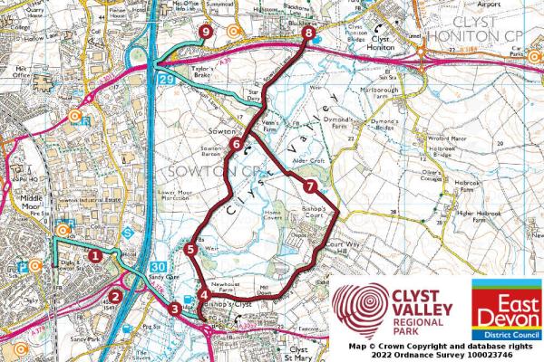 Map of route from Clyst St Mary to Blackhorse
