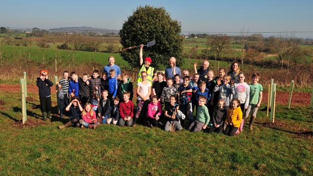 young people help plant trees